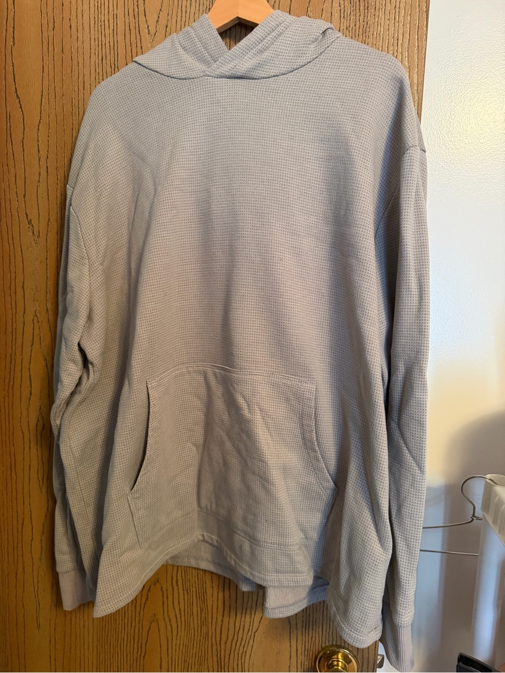 Express Light Gray Waffle-Knit Hooded Pullover